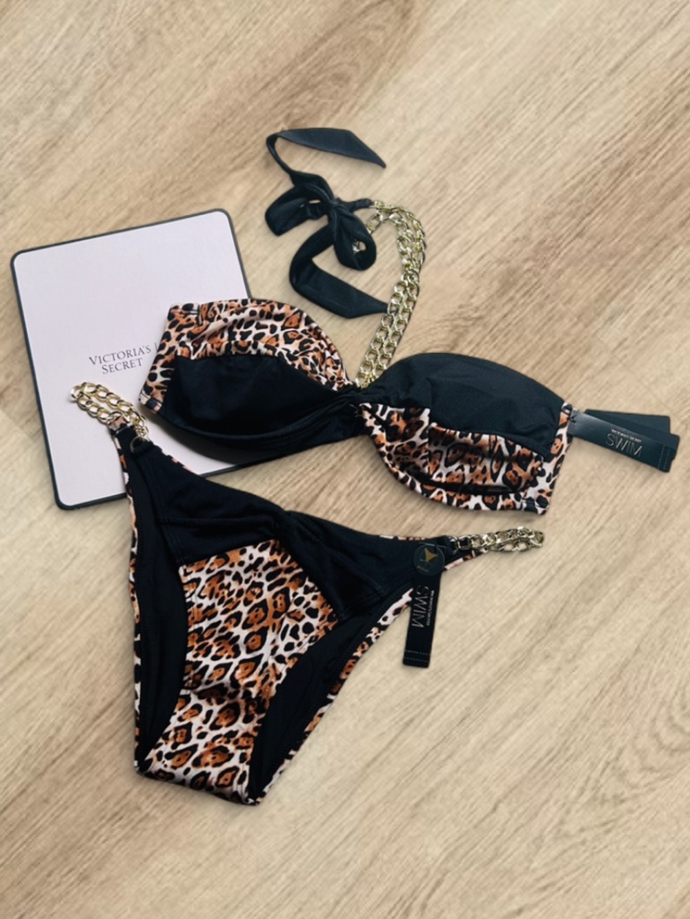 🐆 Y2K Archives Leopard Chain Brazilian Bikini Set Medium Victoria Secret NWT